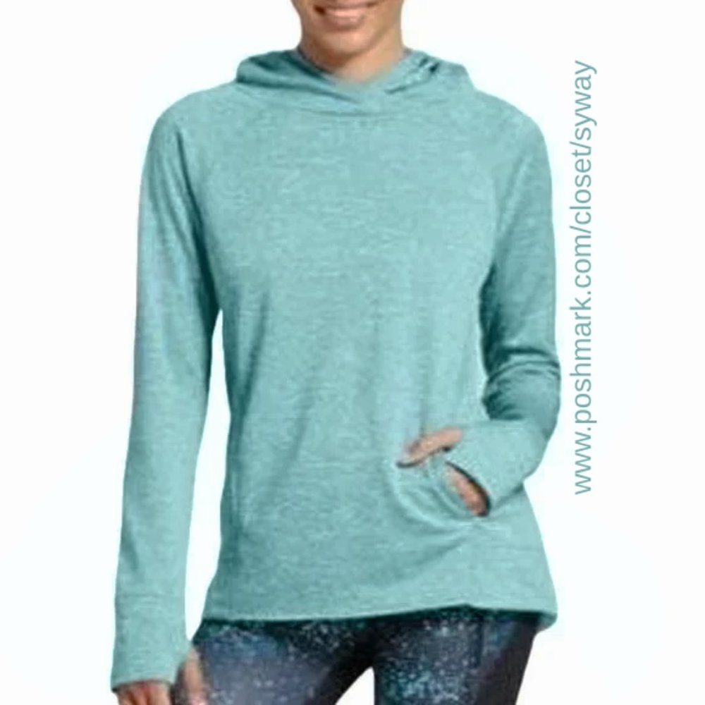 Champion Teal Hooded Fleece Sweatshirt with Thumb Holes